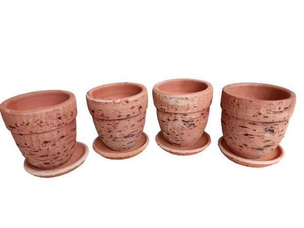 4 ADET ANTİK GÖRÜNÜMLÜ TOPRAK SAKSI 12*12 CM - Image 1