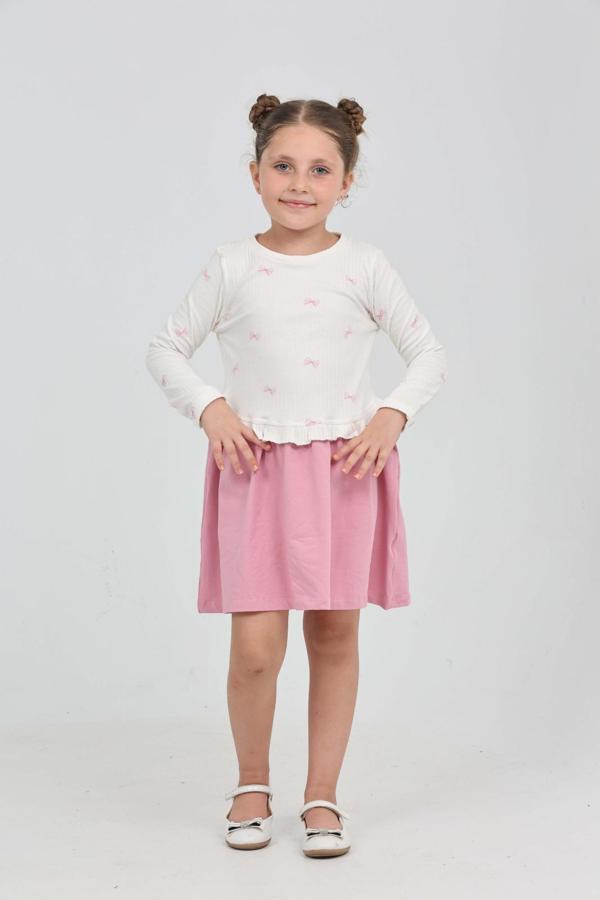 Toontoy Kız Çocuk Fiyonk Baskılı Elbise - Image 1