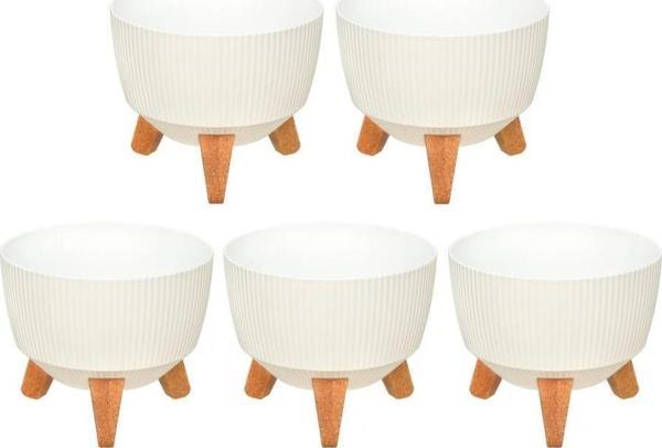 Omnipazar ELF-496 Dekoratif Ayaklı Nostalji Saksı 9 lt Beyaz 5 Adet - Image 1