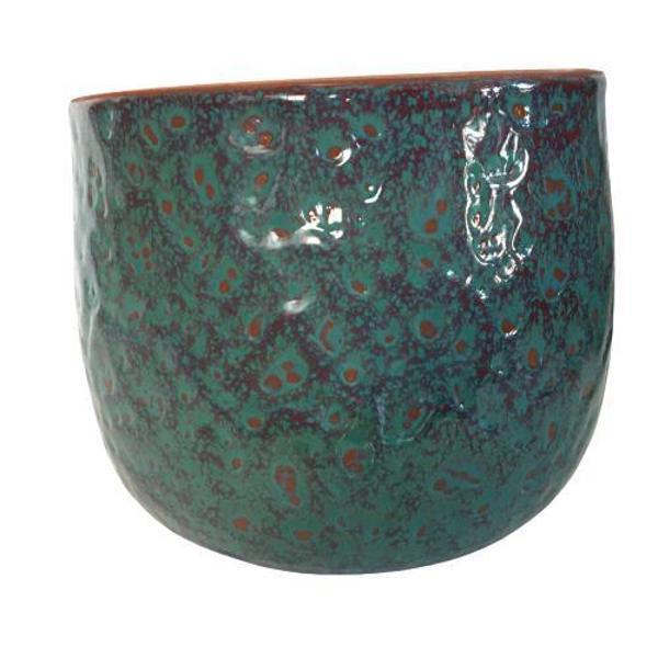 ÖZEL YAPIM BORDO TURKUAZ RENK EL YAPIMI TOPRAK SAKSI - 15*15 CM - Image 1
