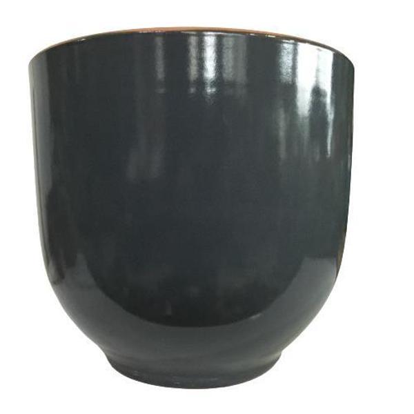 ANTRASİT RENK SIRLI , EL YAPIMI TOMBUL TOPRAK SAKSI (30*27 CM) - Image 1