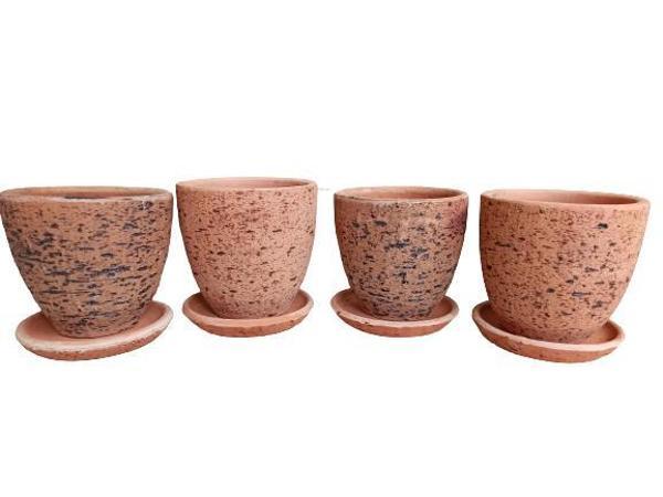 4 ADET ANTİK GÖRÜNÜMLÜ TOPRAK SAKSI 12*12 CM - Image 1