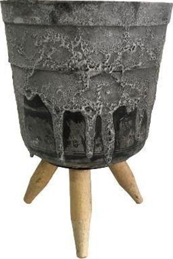 Antik Görünümlü Ayaklı Saksı (Antrasit Rengi 13 Cm Genişliğinde) - Image 1