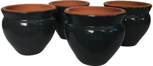 Dört Adet Sırlı Boyunlu Saksı (Antrasit Renk) - Image 1