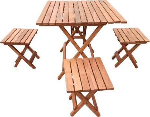 KATLANIR AHŞAP PİKNİK/BALKON MASASI VE 4 ADET TABURE - Image 1