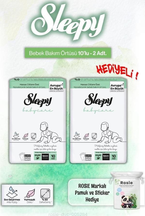 2'li Sleepy Babycare Bebek Bakım Örtüsü 10'lu ve Rosie Pamuk Hediye - Image 1