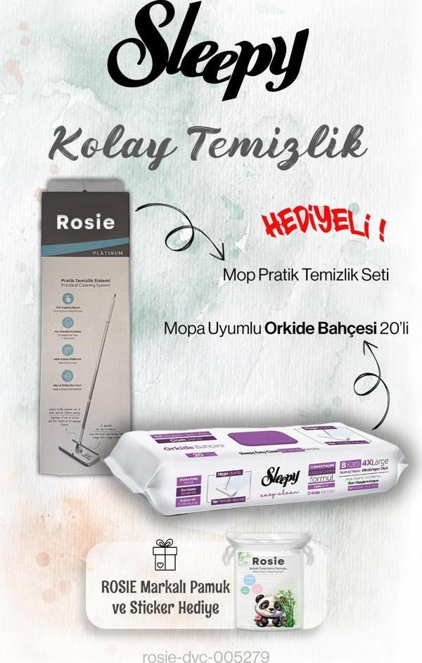 Sleepy 20'li Orkide Bahçesi Mopa uyumlu ve Mop Seti, Rosie Hediyeli - Image 1