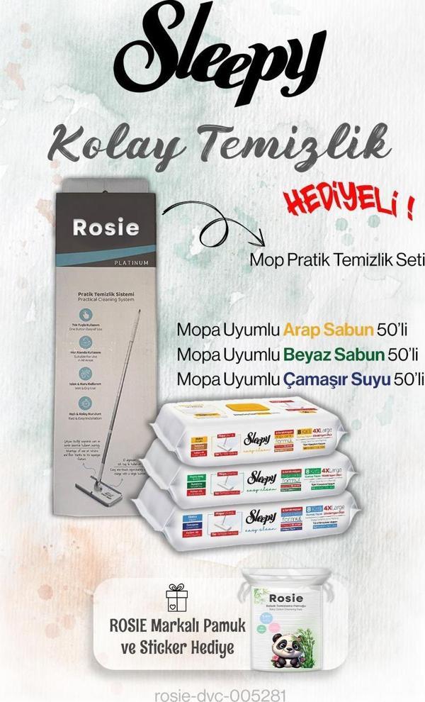 Sleepy 3'lü Mis Gibi Temizlik Serisi 50'li Mopa uyumlu ve Mop Seti, Rosie Hediyeli - Image 1