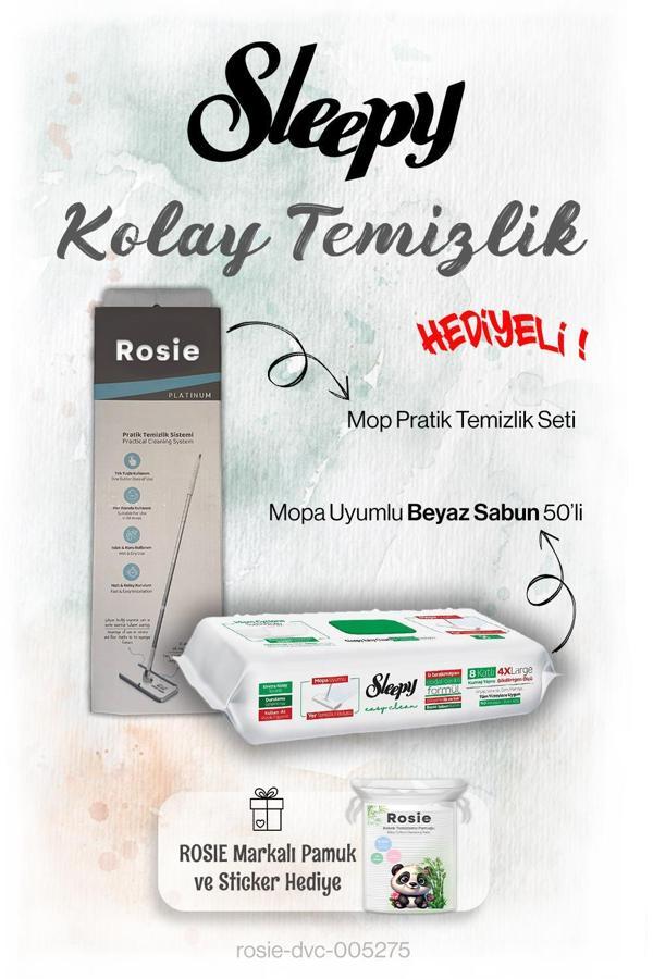 Sleepy 50'li Beyaz Sabun Mopa uyumlu ve Mop Seti, Rosie Hediyeli - Image 1