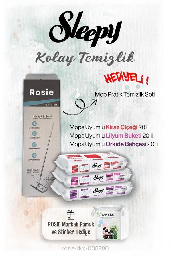 Sleepy Çiçek Serisi 20'li Mopa uyumlu ve Mop Seti, Rosie Hediyeli - Image 1