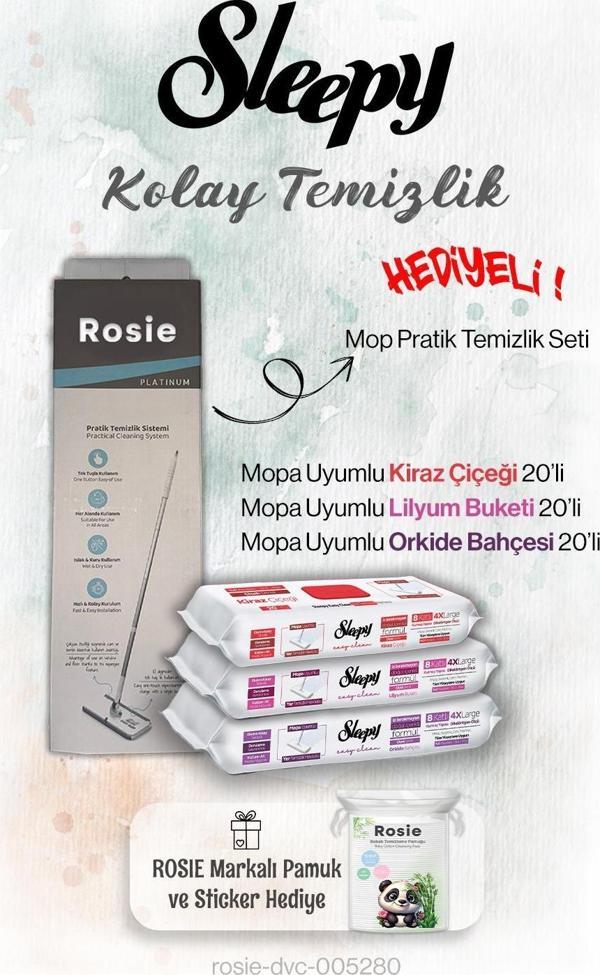 Sleepy Çiçek Serisi 20'li Mopa uyumlu ve Mop Seti, Rosie Hediyeli - Image 1