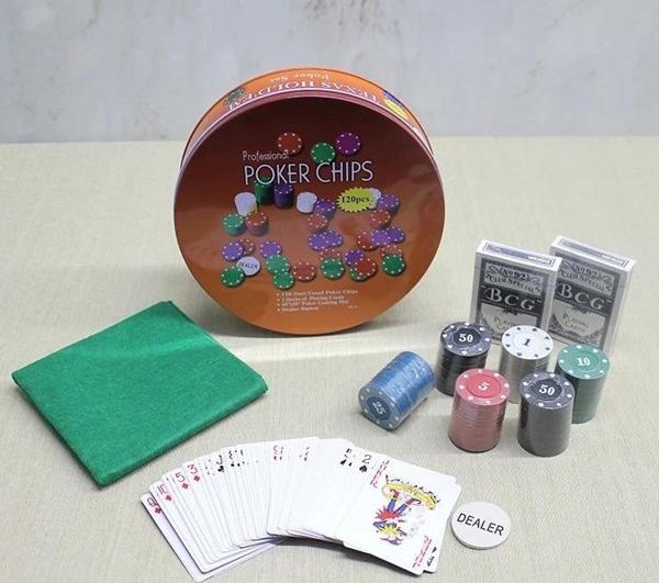 Metal Kutulu 120 Chip Ve 2 Adet İskambil  Kağit Setine Sahip Poker Oyunu Alk3535 - Image 1