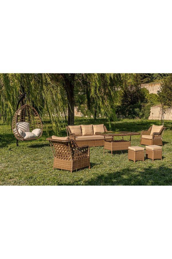 Rattani Lupa Eslem Rattan Bahçe Mobilyası 3+1+1 Puf Ve Salıncak Dahil" Masalı Garantili - Image 1
