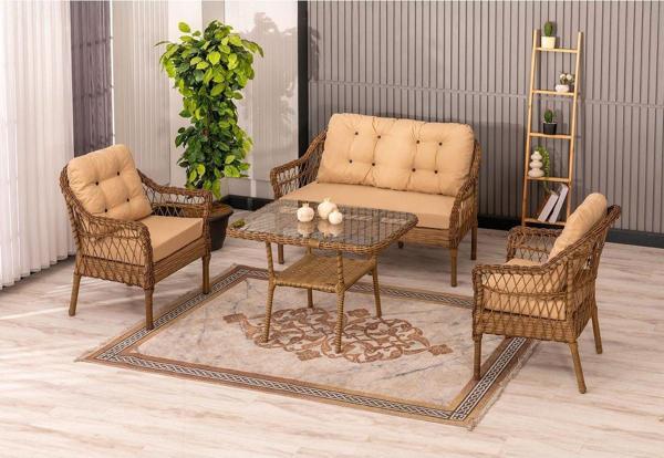 Rattani Milas 2'Li Bahçe Ve Balkon Takımı Kahverengi 2+1+1 Masalı - Image 1