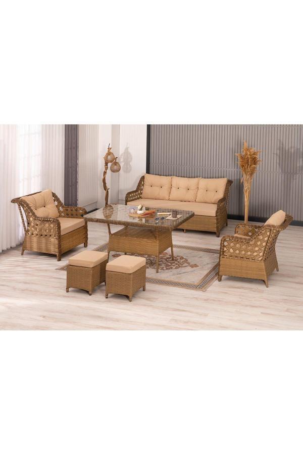 Rattani Datça Rattan Bahçe Mobilyası 3+1+1 Kahverengi/Masalı - Image 1