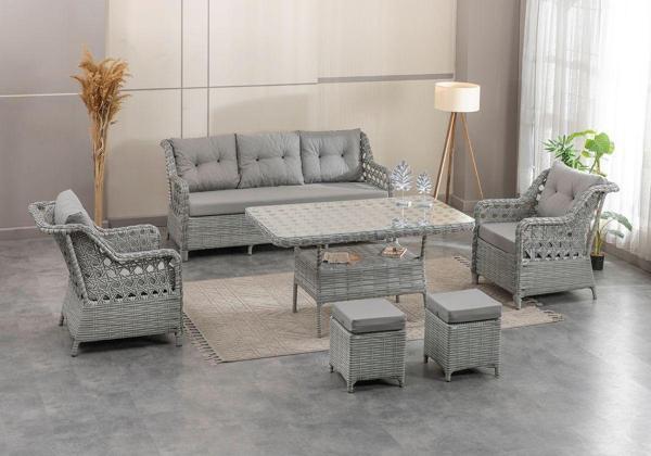 Rattani Datça Rattan Bahçe Mobilyası 3+1+1 Açık Gri/Masalı - Image 1