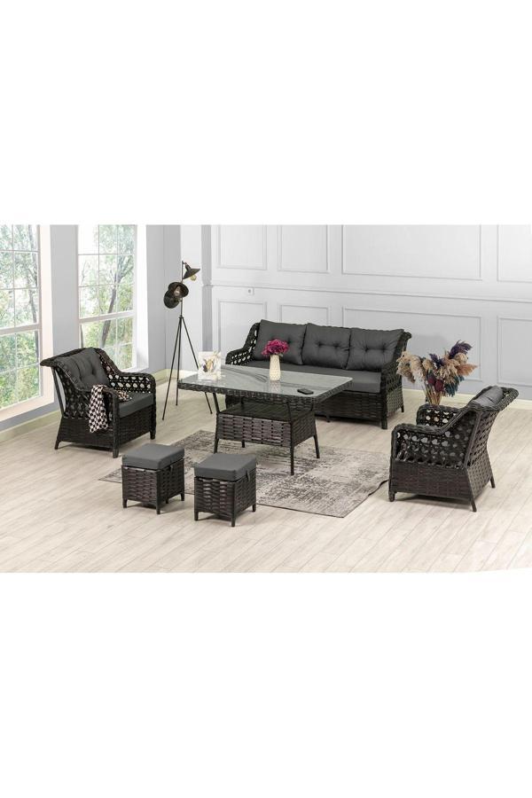 Rattani Datça Rattan Bahçe Mobilyası 3+1+1 Antrasit/Masalı - Image 1