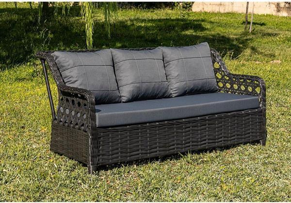 Rattani Bahçe Balkon Üçlü Koltuk Rattan, Antrasit - Image 1