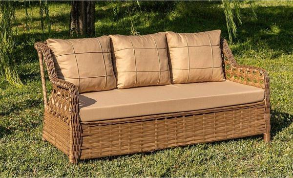 Rattani Bahçe Balkon Üçlü Koltuk Rattan, Kahverengi - Image 1