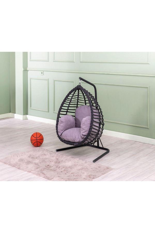 Rattani Armoni Tek Kişilik Çocuk Salıncak, Antrasit, Rattan - Image 1