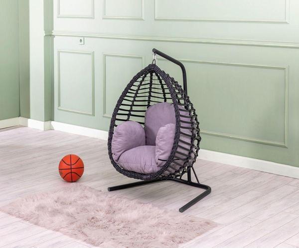 Rattani Armoni Tek Kişilik Çocuk Salıncak, Antrasit, Rattan - Image 1
