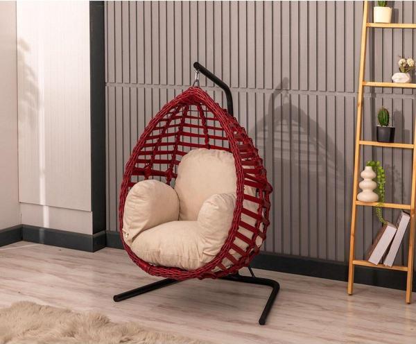 Rattani Armoni Tek Kişilik Çocuk Salıncak, Kırmızı, Rattan - Image 1