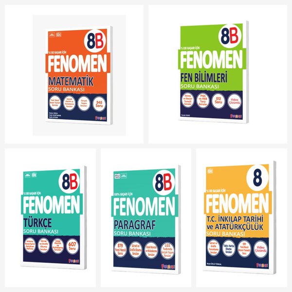 Fenomen 8. Sınıf Tüm Dersler B Soru Bankası Seti 5 Kitap Fenomen Yayınları - Bi bigelio - Image 1