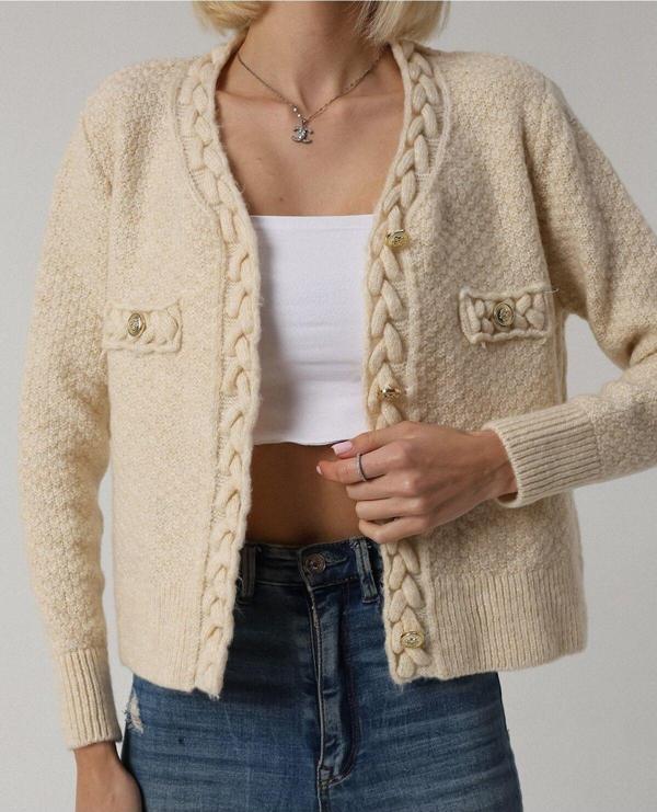 Winter Club İpek Saç Örgülü Bej Gold Düğmeli Hırha - Image 1