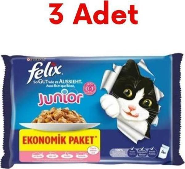 Felix Sığır ve Tavuk Etli Yavru Kedi Yaş Maması Multipack 3lü Paket 85 Gr x 12 - Image 1