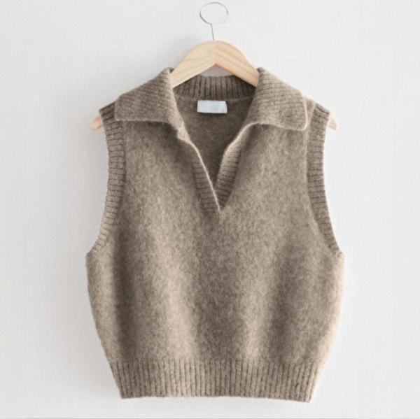 Winter Club Kadın Vizon Polo Yaka Fitilli Kenarlı Kolsuz % 100 İpek Süveter - Image 1