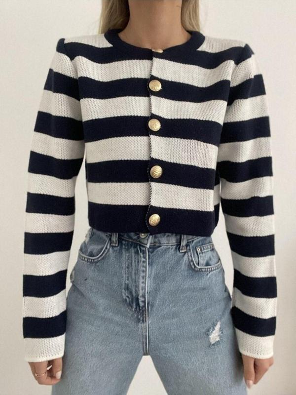 Bolesa Suadiye Triko Şeritli Kısa Hırka - Image 1