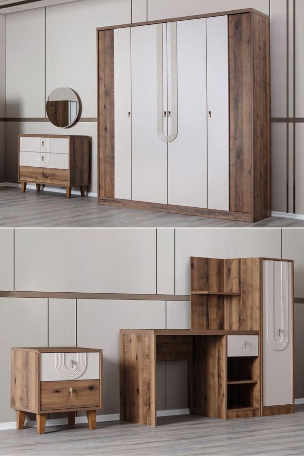 Megan Oda Takımı - 4 Kapaklı Dolap, Çalışma Masası, Şifonyer, Kitaplık, Komodin - Image 1