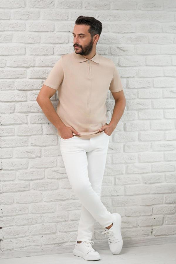 San&Fa Slimfit Fermuar Kapamalı Rayon Kumaş Likralı Polo Yaka T-shirt - Image 1