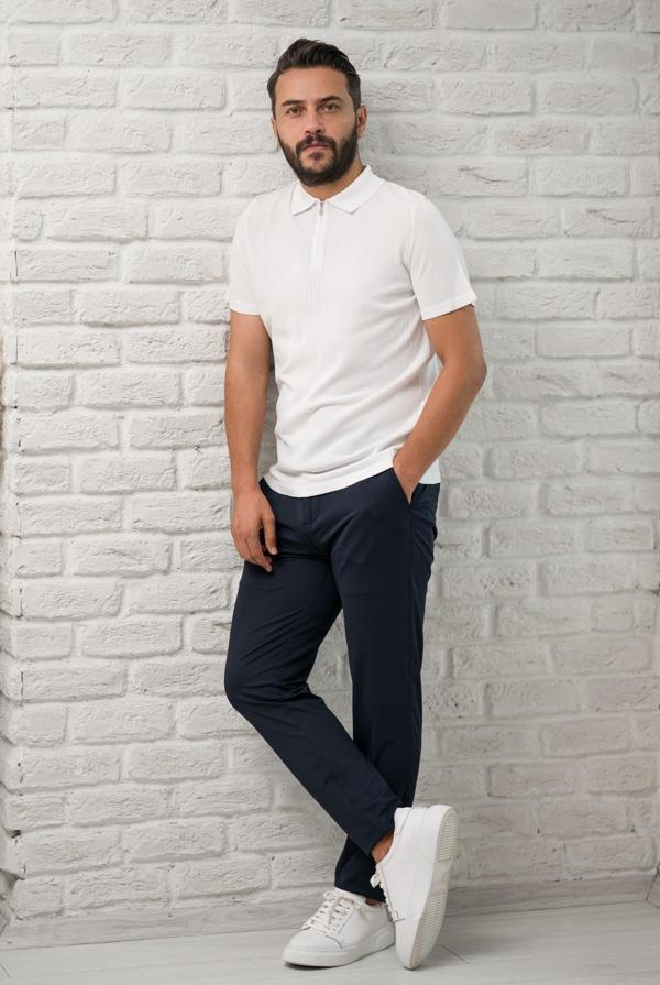 San&Fa Slimfit Fermuar Kapamalı Rayon Kumaş Likralı Polo Yaka T-shirt - Image 1