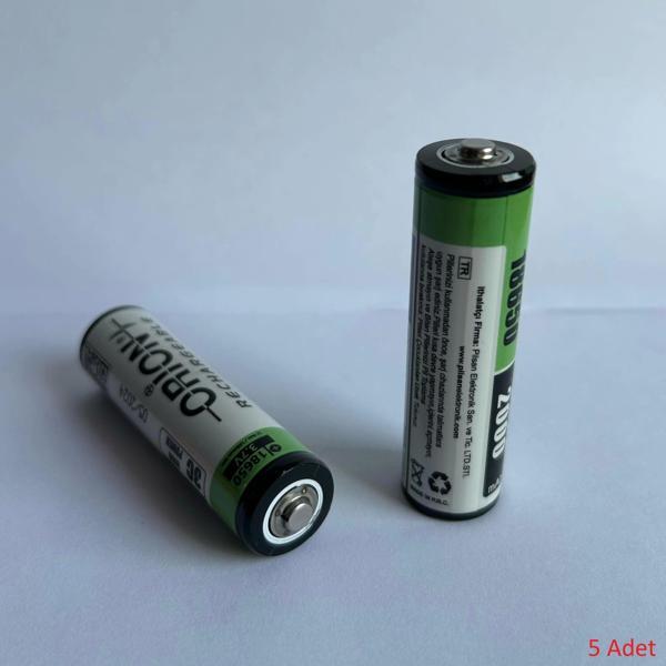Orion 5 Adet Başlı 18650 3.7V 2000mAh Şarj Edilebilir Li-Ion Pil -Başlıklı - 3C - Image 1