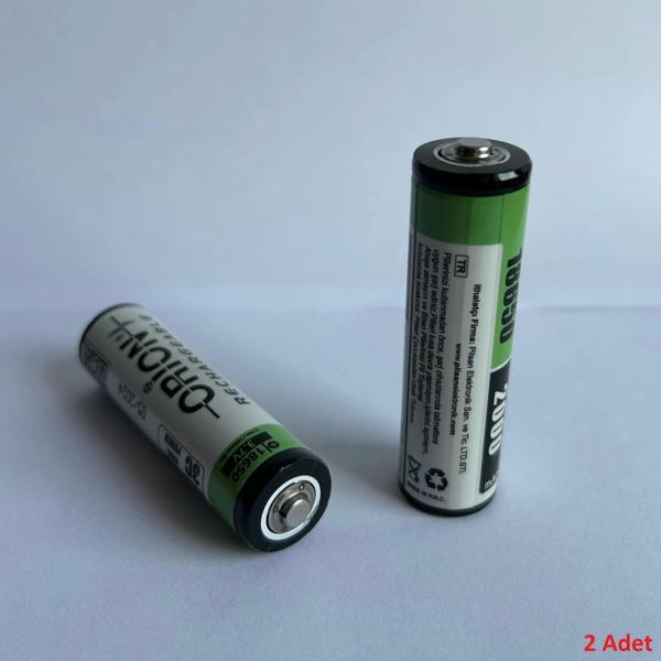 Orion 2 Adet Başlı 18650 3.7V 2000mAh Şarj Edilebilir Li-Ion Pil -Başlıklı - 3C - Image 1