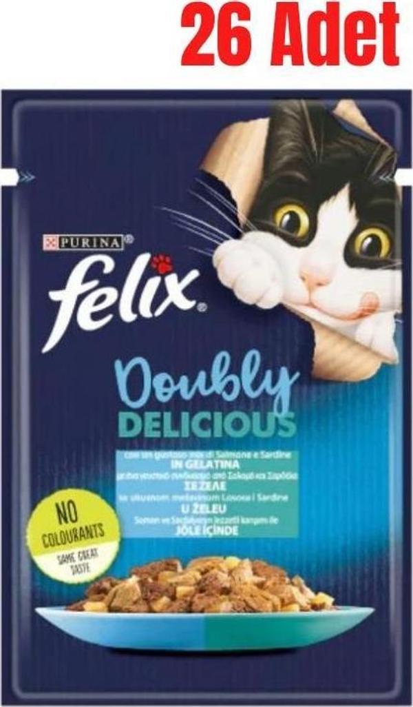 Felix Çifte Lezzet Somonlu ve Sardalyalı Yetişkin Kedi Konservesi 85 Gr x 26 Adet - Image 1