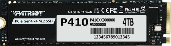 Patriot P410 PCIe Gen4 x4 (NVMe 1.4) M.2 2280 SSD R/5000 W/4500 [4TB] (P410P4TBM28H) - Image 1