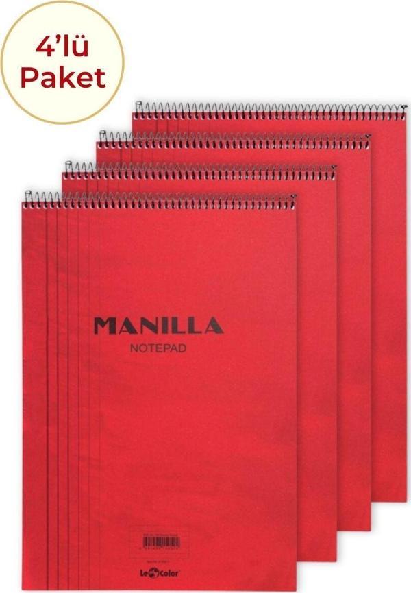 4'lü Manilla A5 Çizgili Kırmızı Bloknot 4x140 Sayfa - Image 1