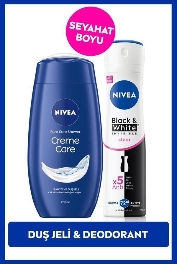 Creme Care Nemlendirici Duş Jeli 250ml ve Kadın Sprey Deodorant Black&White Invisible Clear 150ml - Image 1