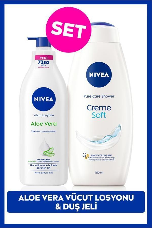 Creme Soft Kremsi Dokunuş Duş Jeli 750ml ve Aloe Vera Derinlemesine Nemlendirici Vücut Losyonu 400ml - Image 1