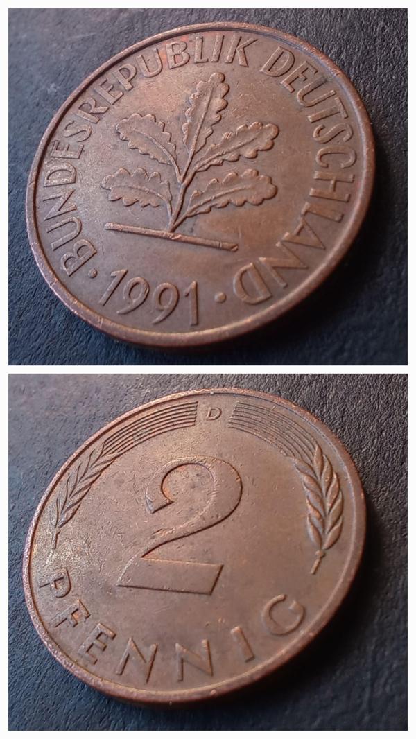 Escoines 39963689a7103caafa 1991 D Almanya 2Pfennig ÇÇT para - Image 1