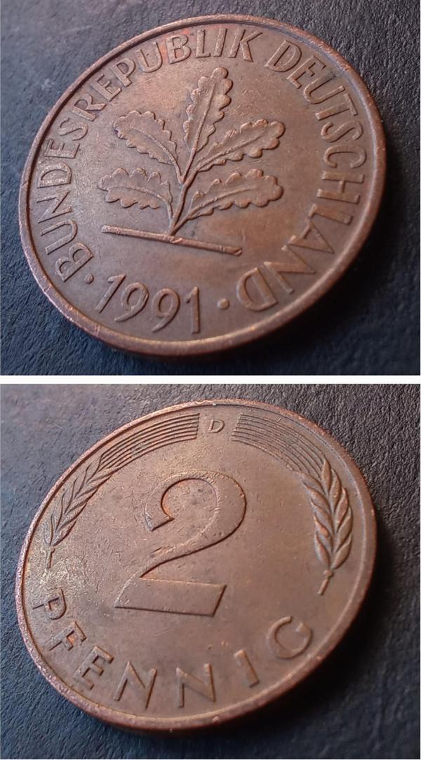 Escoines 39963689a7103caafa 1991 D Almanya 2Pfennig ÇÇT para - Image 1