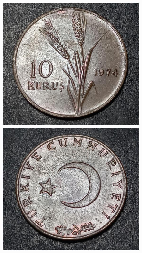 Escoines 3996368990195a62d7 1974 10KURUŞ ÇÇT+ %97 Bakır para - Image 1