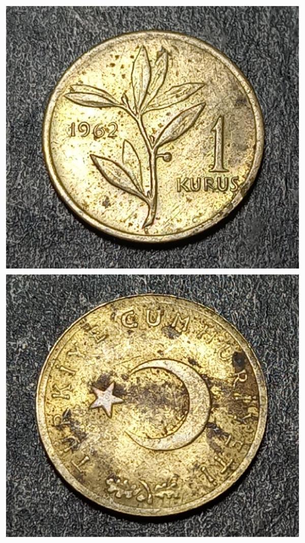Escoines 3996368991156371f9 1962 1kuruş Temiz+ %70 Bakır ve %30 Çinko para - Image 1
