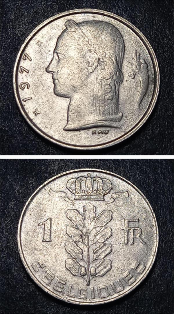 Escoines 399636899178c42c76 Belçika 1 Frank, 1977 çt+ para - Image 1