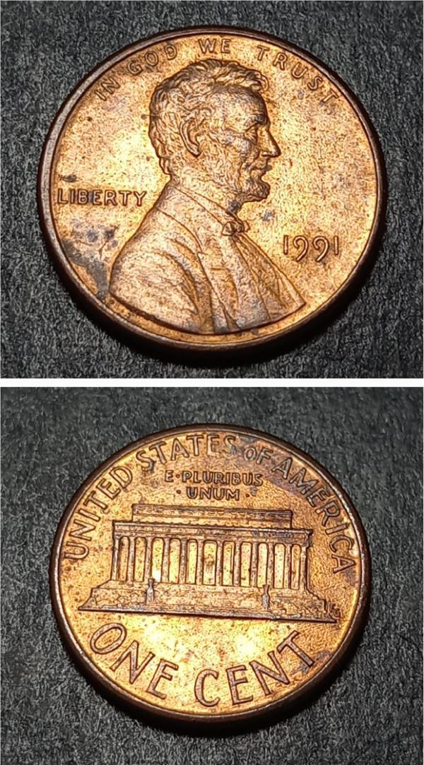 Escoines 39963689929da89f41 1Cent 1991 çt Bakır kaplama çinko para - Image 1