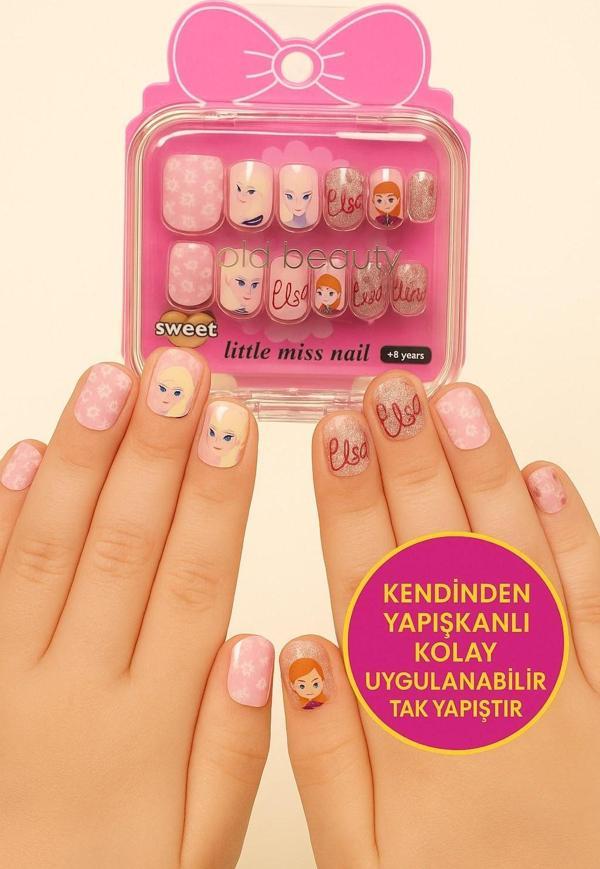 Frozen Temalı 12 li Yapışkan Stickerlı Kendi Çantasında Çocuk Takma Tırnak Seti- 5- 14 Yaş Arası - Image 1