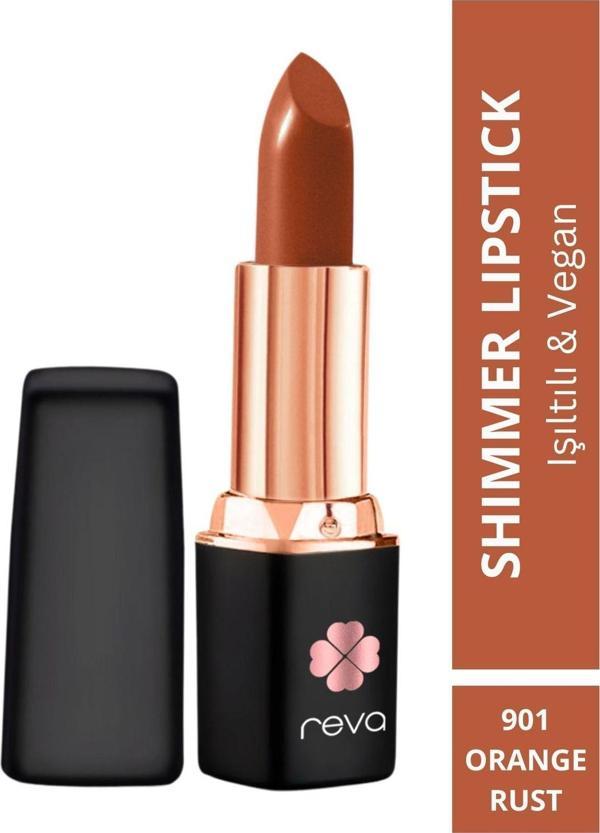Reva Shimmer Lipstick Orange Rust - Işıltı Ruj - No: 901 - Vegan & Temiz Içerik Paslı Turuncu - Image 1