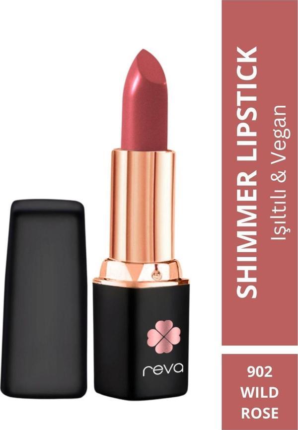 Reva Shimmer Lipstick Wild Rose - Işıltı Ruj - 4 Gr - No: 902 - Vegan & Temiz Içerik Yaban Gülü - Image 1